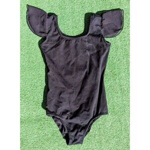 Stelle Girls US Size 7/120cm Black Ruffle Short Sleeve Dance Stretch Leotard EUC